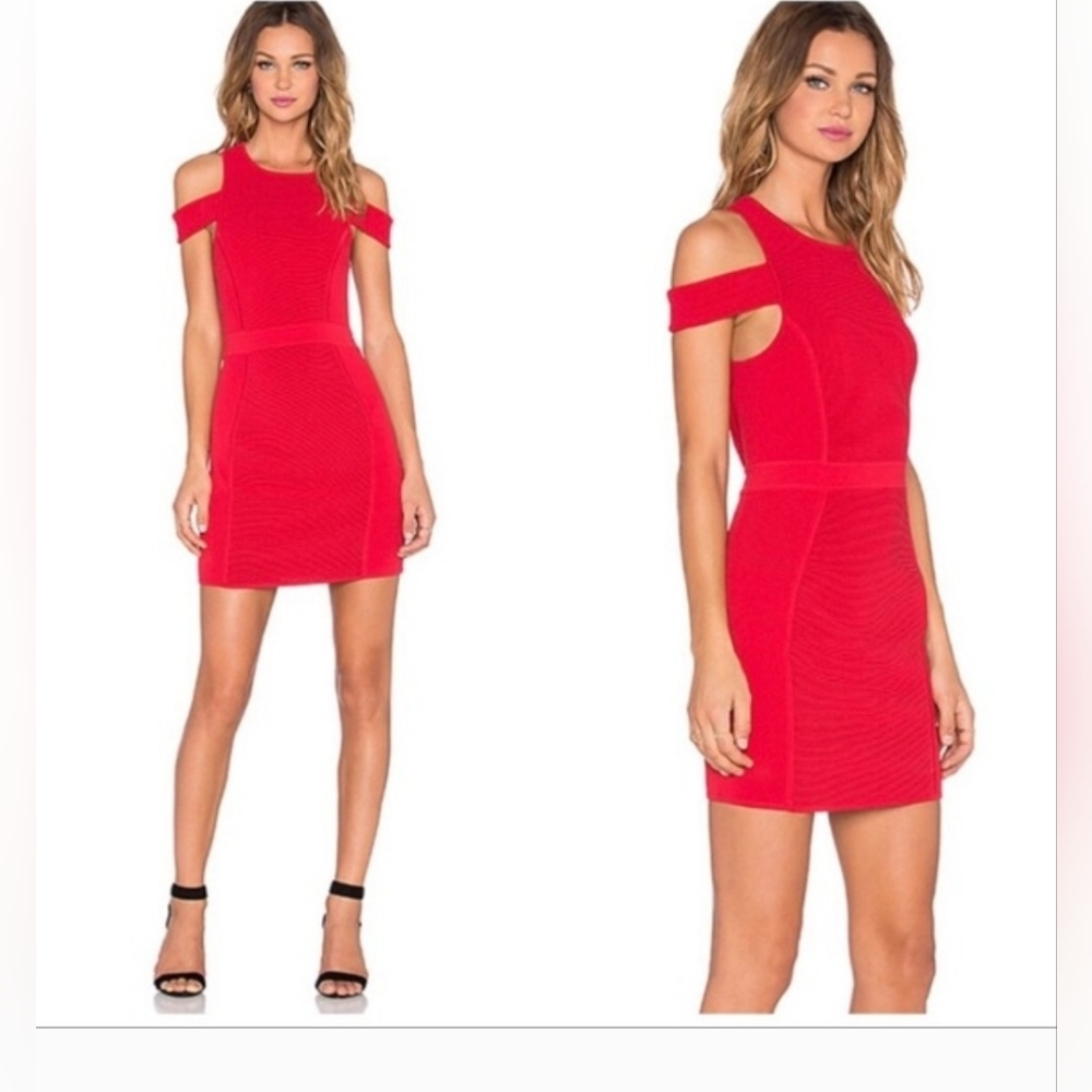 Parker Boomerang Cold-Shoulder Knit Bodycon Dress Red Size XS